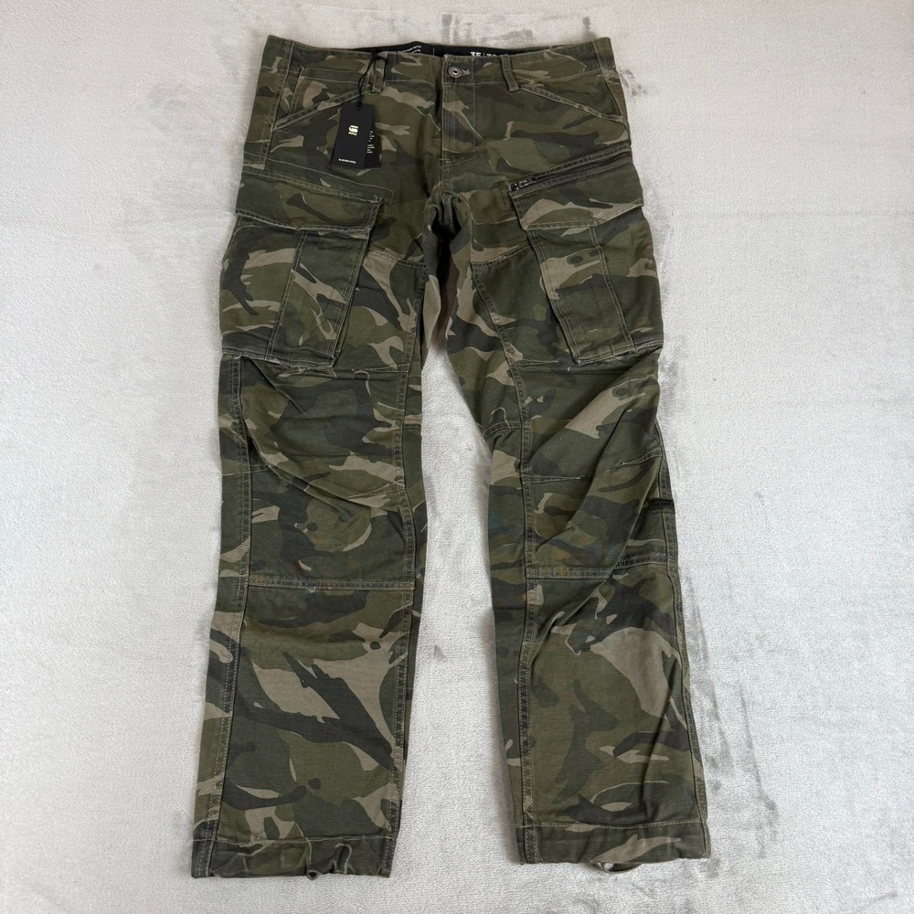 G-Star Raw Rovic Zip 3D Cargo Pants Mens 35x32 Woodland Camo Elm Waxed $190 NWT